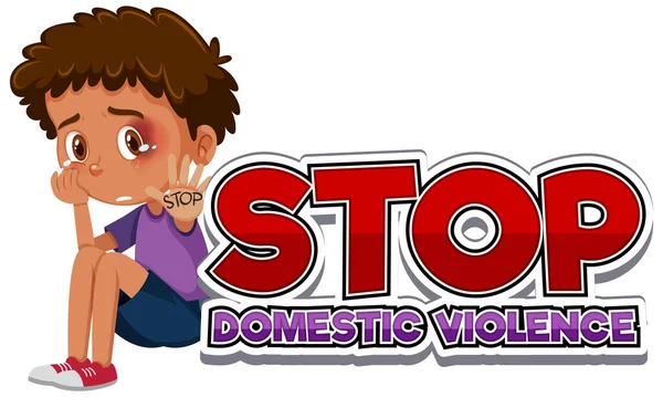 Stop Domestic Violence Font Design Crying Boy Illustration — Stock Vector