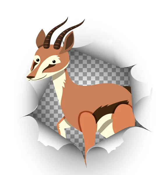 Niedliche Gazelle Kommt Aus Rissiger Wand Illustration — Stockvektor
