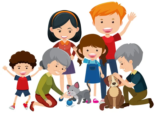 Keluarga Bahagia Dengan Ilustrasi Orang Tua Dan Anak Anak - Stok Vektor