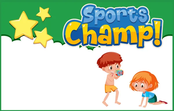 Modelo Fundo Design Com Crianças Felizes Palavra Esportes Campeão Ilustração — Vetor de Stock