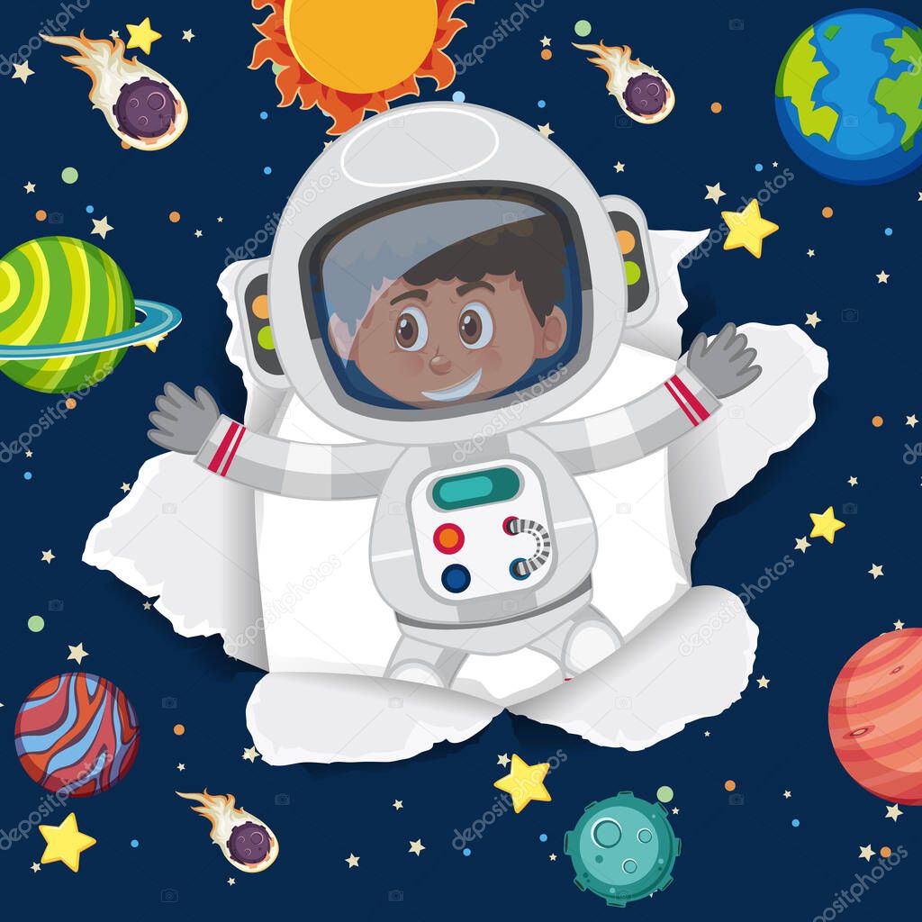 Space theme background with flying astronaut in the space illustration