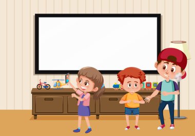 Evde resimde kardeşlerine zorbalık eden bir çocuk sahnesi.