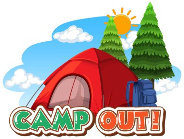 Kamp için yazı tipi tasarımı. Parktaki resimde çadır var.
