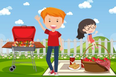 Park illüstrasyonundaki insanlarla arka plan sahnesi