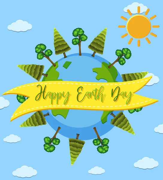 Дизайн Плаката Дня Счастливой Земли Зелеными Деревьями Земле Иллюстрации — стоковый вектор