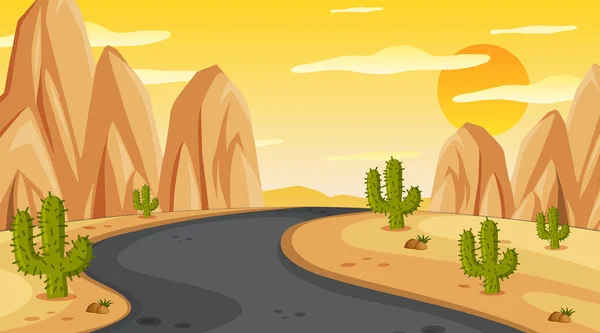 Escena Con Carretera Vacía Atardecer Ilustración — Vector de stock