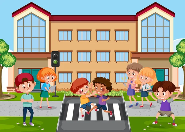 Szene Mit Kind Das Seinen Freund Der Schule Mobbt Illustration — Stockvektor