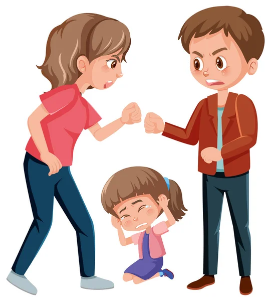 Perheväkivalta Kohtaus Jossa Vanhemmat Taistelevat Pienen Tytön Kuvituksen Edessä — vektorikuva