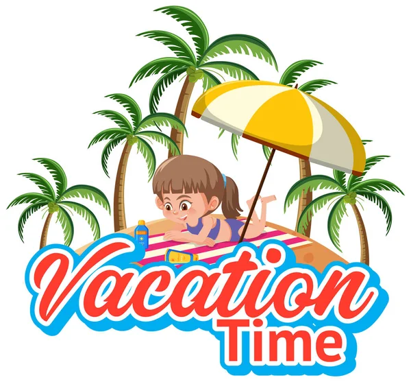Font Design Vacation Time Girl Beach Illustration — Stock Vector