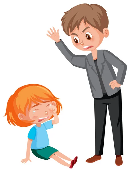 Scène Violence Conjugale Avec Père Grondant Petite Fille Illustration — Image vectorielle