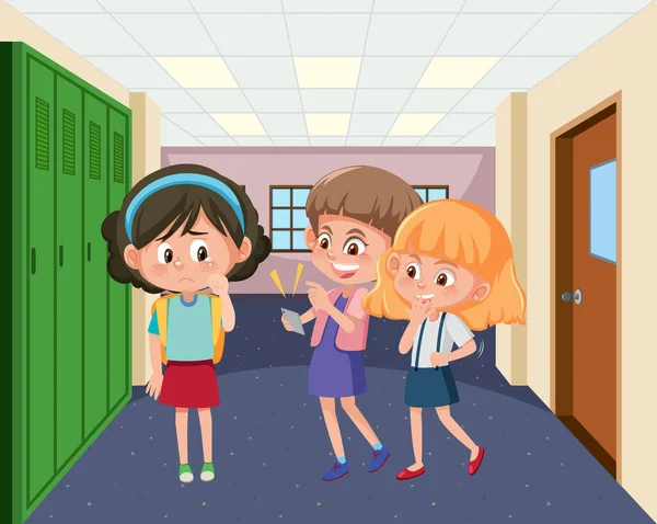 Adegan Dengan Anak Bullying Teman Mereka Ilustrasi Sekolah - Stok Vektor