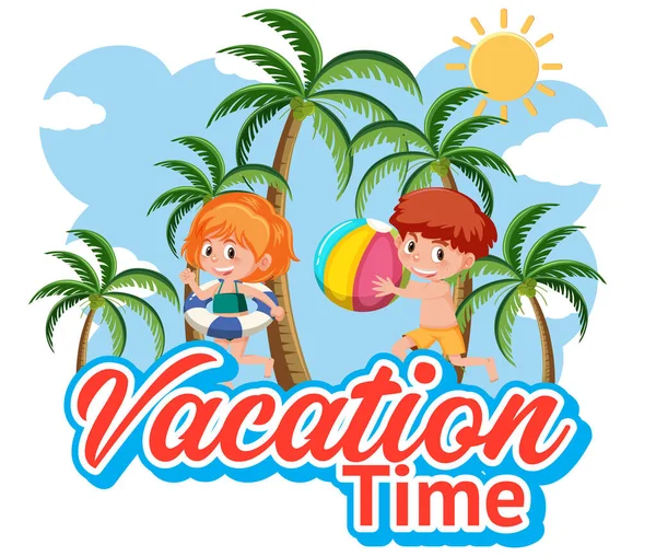 Font Design Vacation Time Kids Playing Illustration — Stock Vector