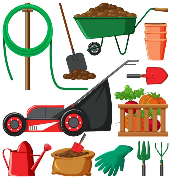 Set Van Tuinieren Items Witte Achtergrond Illustratie — Stockvector