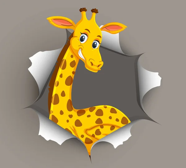 Cute Żyrafa Wychodzi Pękniętej Ściany Ilustracji — Wektor stockowy