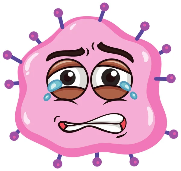 Virus Cell Crying Face White Background Illustration — Stock Vector