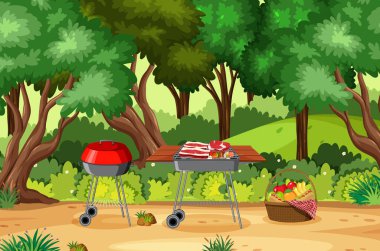 Park illüstrasyonunda BBQ ile arkaplan sahnesi