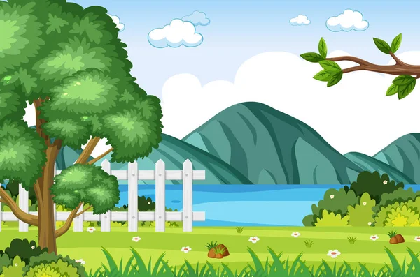 Scène Fond Avec Lac Montagne Dans Illustration Parc — Image vectorielle