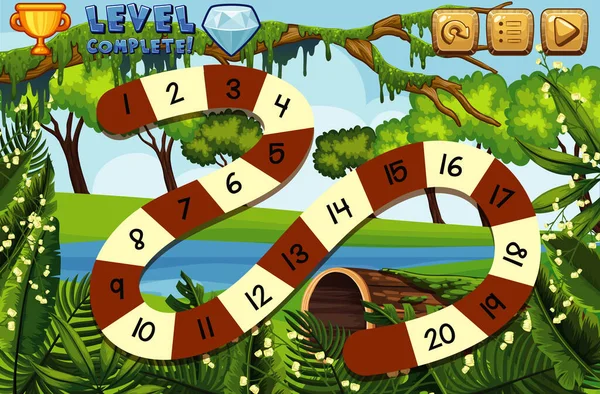 Πρότυπο Boardgame Ποτάμι Και Δάσος Εικονογράφηση Φόντο — Διανυσματικό Αρχείο