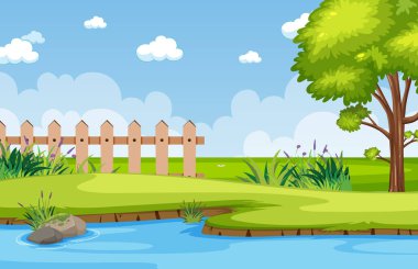 Park illüstrasyonunda nehir ile arkaplan sahnesi