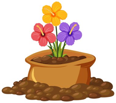 Kahverengi çantada renkli çiçekler