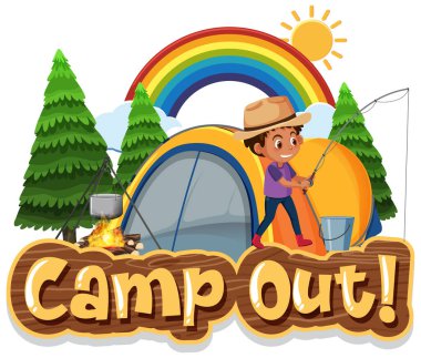 Kamp için yazı tipi tasarımı. Parktaki resimde çadır var.