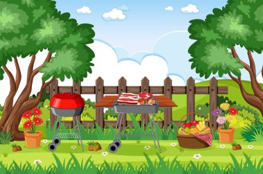 Park illüstrasyonunda BBQ ile arkaplan sahnesi