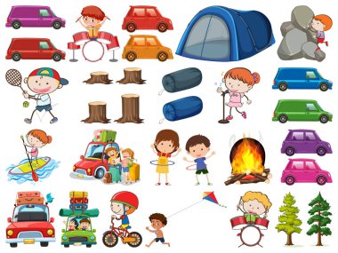 Beyaz arkaplan illüstrasyonunda farklı aktiviteler yapan bir grup insan