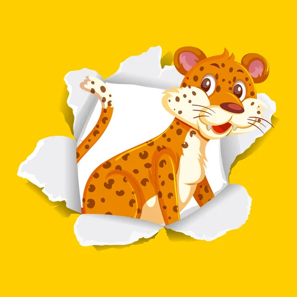 Diseño Plantilla Fondo Con Tigre Salvaje Ilustración Papel Amarillo — Vector de stock