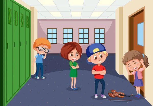 Cena Com Criança Intimidando Seu Amigo Ilustração Escola —  Vetores de Stock