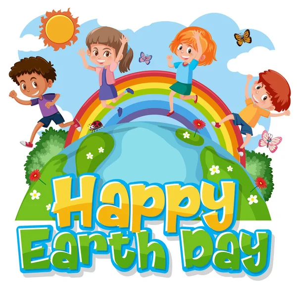 Plakat Projekt Szczęśliwy Dzień Ziemi Szczęśliwymi Dziećmi Ziemi Ilustracji — Wektor stockowy