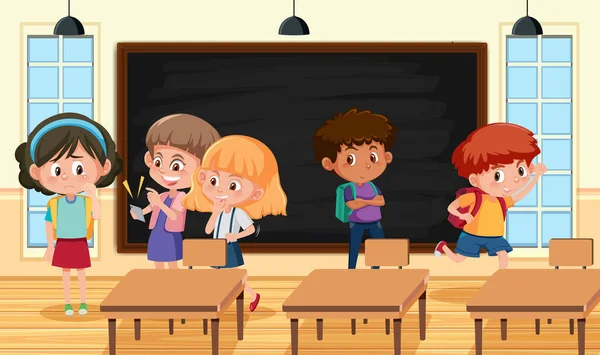 Adegan Dengan Anak Bullying Teman Mereka Ilustrasi Sekolah - Stok Vektor