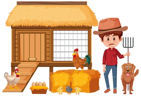 Farmer Tyúkól Fehér Háttér Illusztráció — Stock Vector