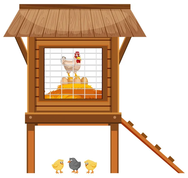 Kycklingar Hönshuset Vit Bakgrund Illustration — Stock vektor