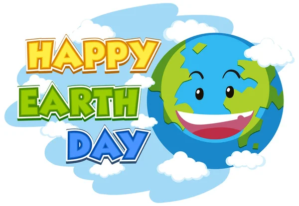 Diseño Póster Para Feliz Día Tierra Con Ilustración Tierra Sonriente — Vector de stock
