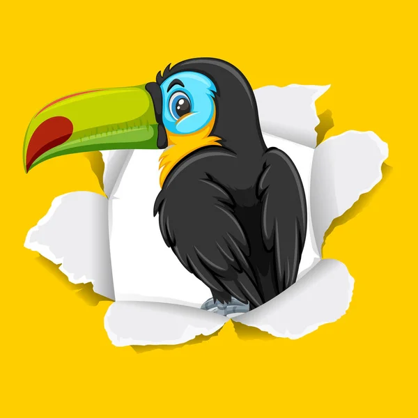 Modèle Fond Avec Oiseau Sauvage Toucan Sur Papier Jaune Illustration — Image vectorielle