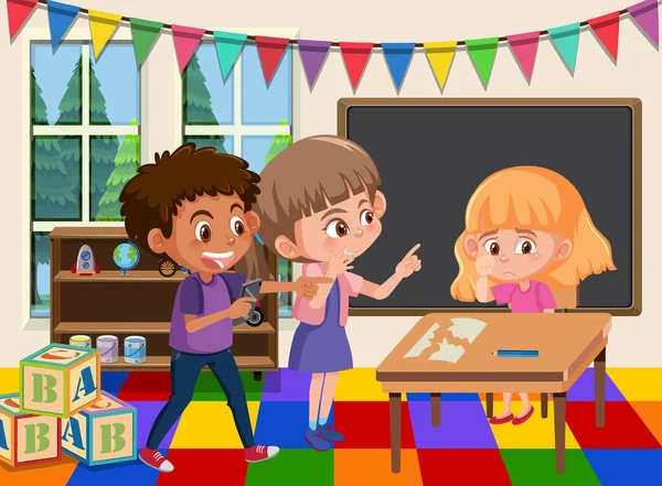 Scene Kid Bullying Friend Classroom Illustration — Stock Vector