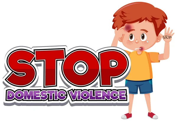 Stop Domestic Violence Font Design Sad Boy Illustration — Stock Vector