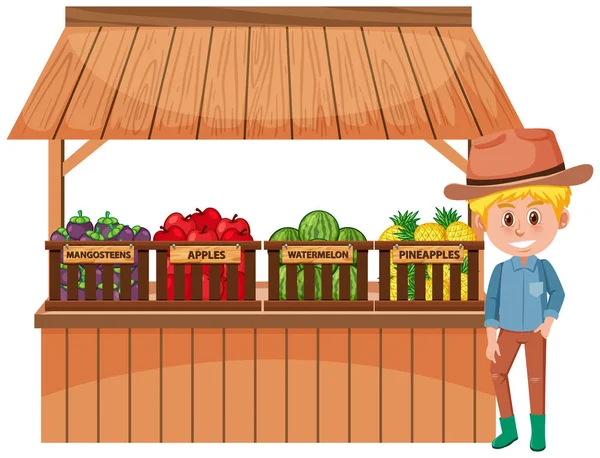 Vendedor Alimentos Com Frutas Agricultor Fundo Branco Ilustração — Vetor de Stock