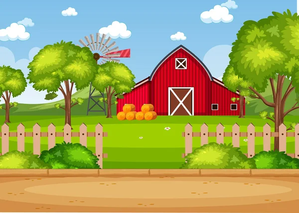 Background Scene Red Barn Farm Illustration — Stock Vector