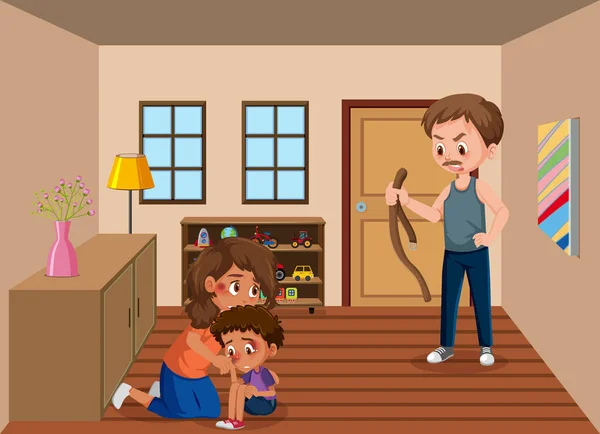 Escena Con Los Padres Acosando Familia Casa Ilustración — Vector de stock