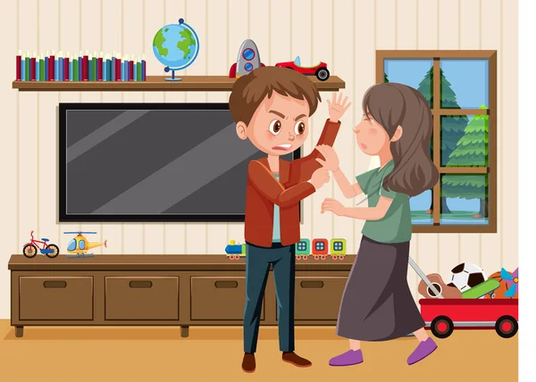 Scène Avec Des Parents Intimidant Leur Famille Maison Illustration — Image vectorielle