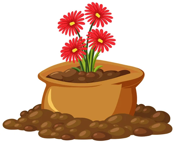 白い背景イラストの茶色の袋の中の赤い花 — ストックベクタ
