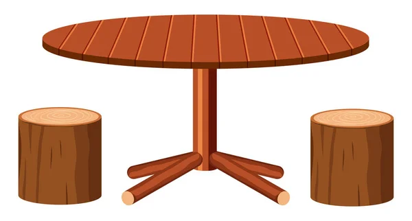 Table Bois Deux Chaises Bois Sur Fond Blanc Illustration — Image vectorielle