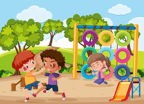 Scene Kid Bullying Friend Playground Illustration — Stock Vector