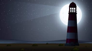Gece vakti deniz feneriyle siluet sahnesi