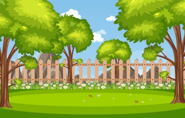 Park illüstrasyonunda birçok ağacın olduğu arkaplan sahnesi