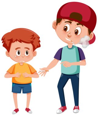 Beyaz arkaplan illüstrasyonunda çocukların diğerlerine zorbalık ettiği aile içi şiddet