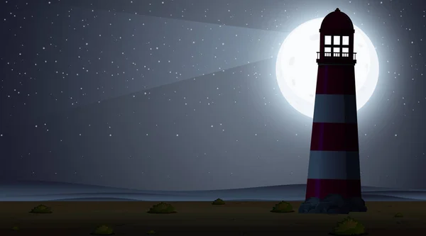 Scène Silhouette Avec Phare Nuit Illustration — Image vectorielle