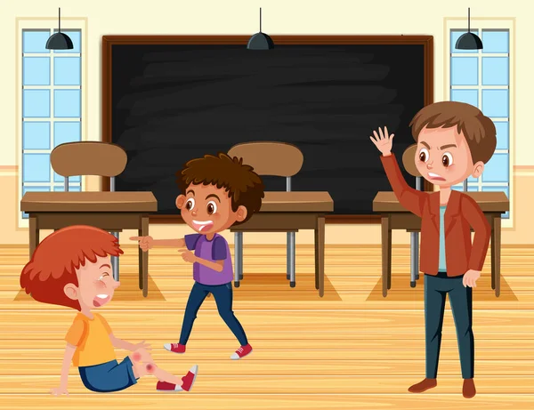Σκηνή Αγόρι Εκφοβισμό Φίλο Του Στο Σχολείο Εικονογράφηση — Διανυσματικό Αρχείο