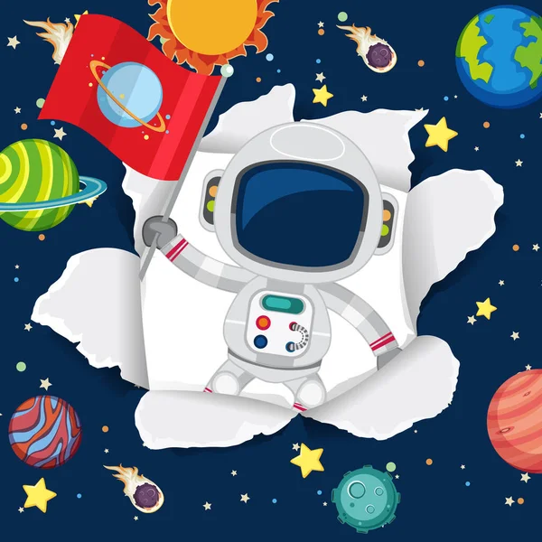 Latar Belakang Tema Ruang Dengan Astronot Dalam Ilustrasi Ruang Angkasa - Stok Vektor